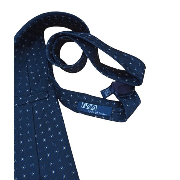 POLO BY RALPH LAUREN Blue Geometric Silk Tie HANDMADE USA 60"/ 4" EC - Picture 7 of 7